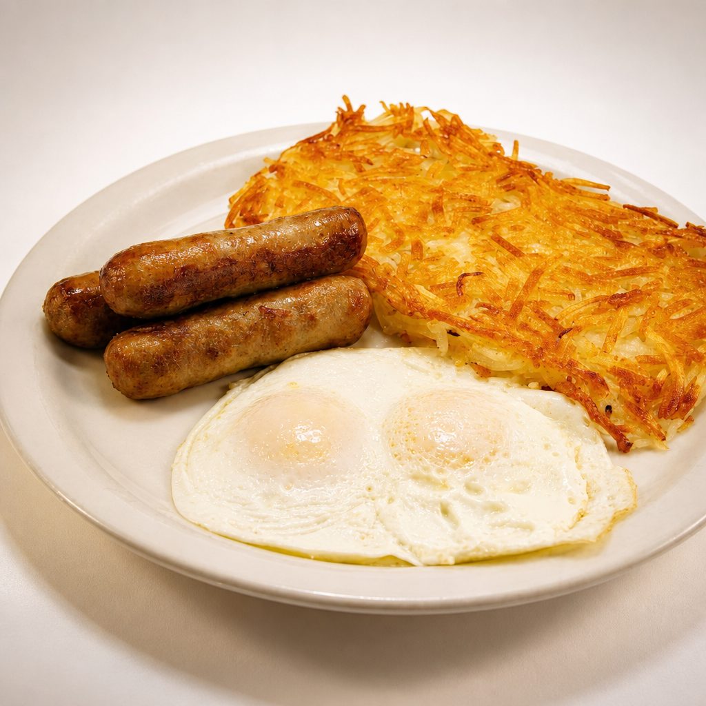 3 Sausage Links + 2 Eggs.